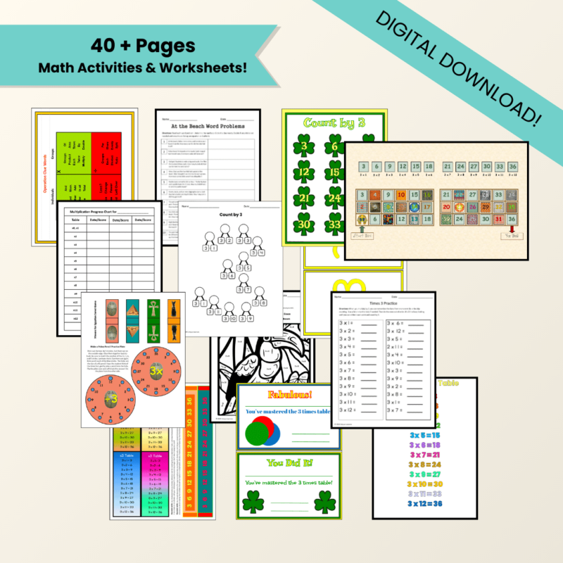 Multiplication X3 Unit Study Math Worksheets & Activities Digital Download