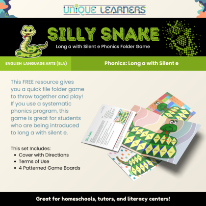 Silly Snake - Long a with Silent e File Folder Game Description