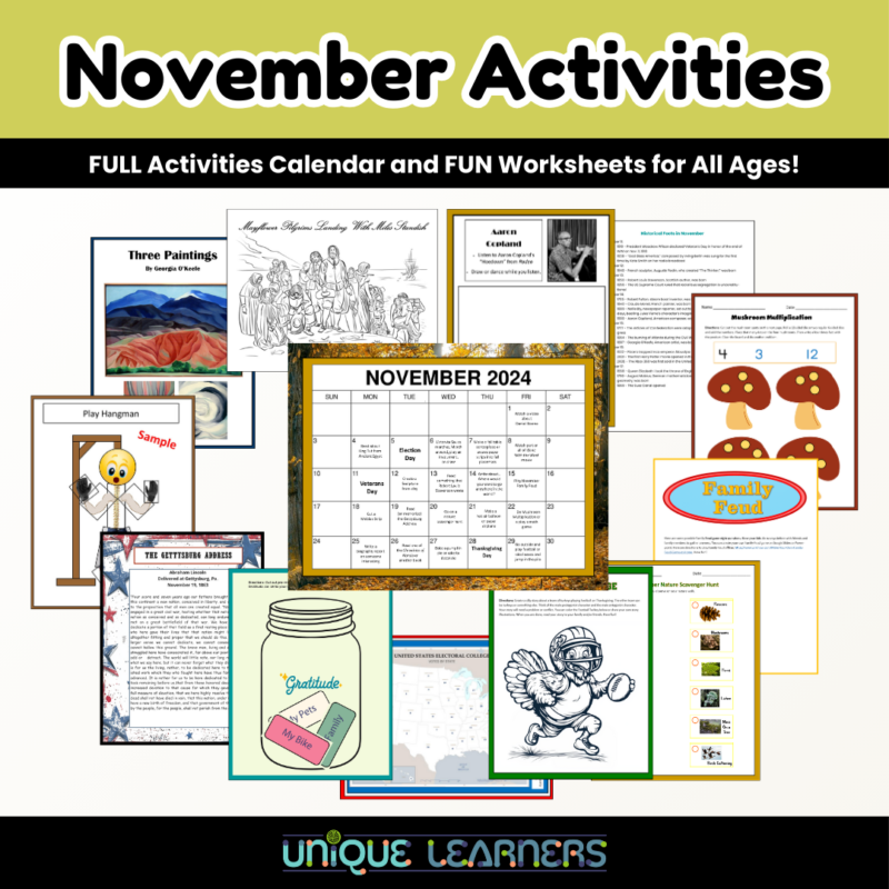 November Calendar Activities Pack