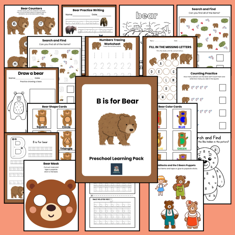 B is for Bear Preschool Activity Pack Goldilocks and the Three Bears Letter B Week Lessons