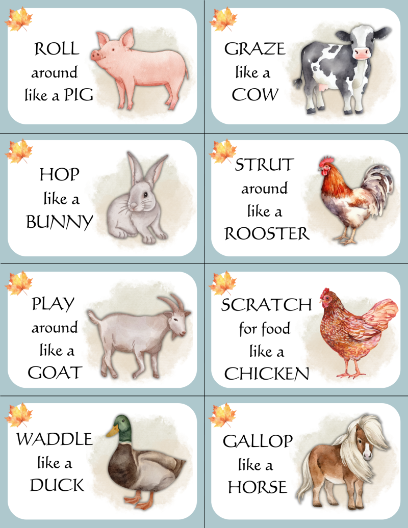 Farm Animal Movement Cards, Brain Breaks, Physical Education Kids, Action Cards - Image 2