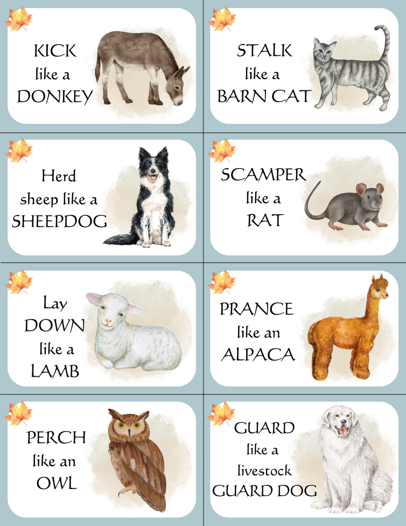 Farm Animal Movement Cards, Brain Breaks, Physical Education Kids, Action Cards - Image 3