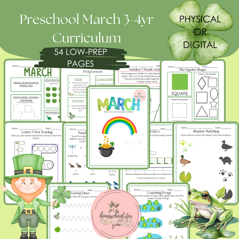 Preschool 3-4yr March Curriculum - Digital Preschool Curriculum - March Themed - St. Patrick's Day