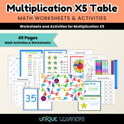 This multiplication unit study had loads of activities and worksheets for the five times table.