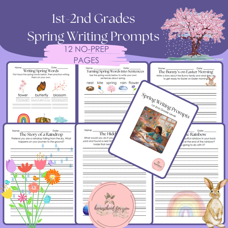 Spring Writing Prompts for 1st and 2nd Grades - NO PREP Writing Worksheets