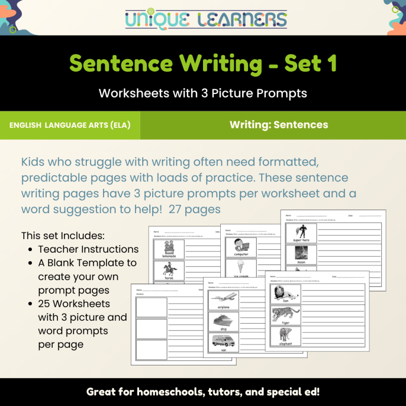 Sentence Writing - Set 1
