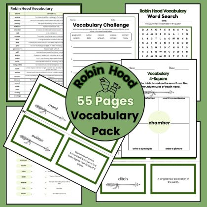 The Merry Adventures of Robin Hood Vocabulary Pack Worksheets and Flash Cards