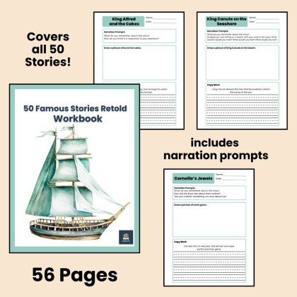 50 Famous Stories Retold Workbook Narration Prompts Copy Work Worksheets