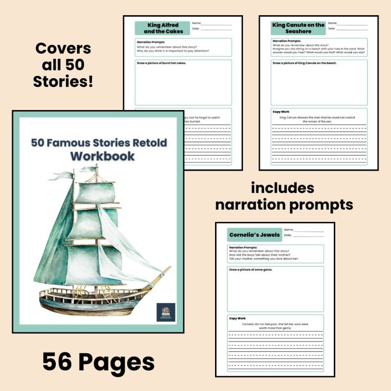 50 Famous Stories Retold Workbook Narration Prompts Copy Work Worksheets