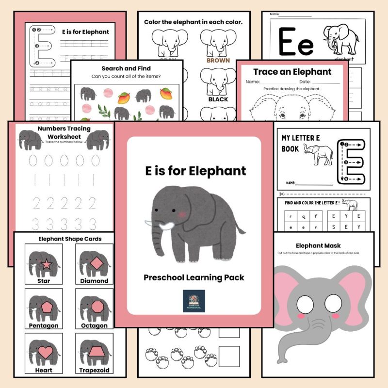 E is for Elephant Preschool Learning Pack E Week Lesson Plan