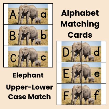 Elephant Alphabet Match Game Upper and Lower case Matching cards