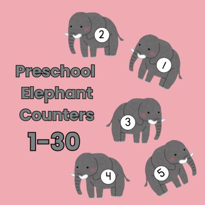 Elephant Counters 1-30 Preschool Math Manipulatives Kindergarten Counting to 30
