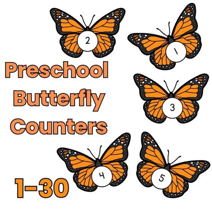 Butterfly Number Counters 1-30 Preschool Kindergarten Math Manipulatives Count to 30