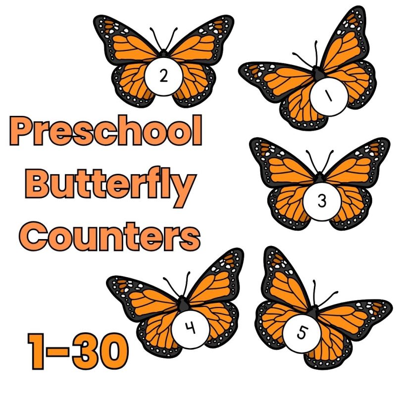 Butterfly Number Counters 1-30 Preschool Kindergarten Math Manipulatives Count to 30