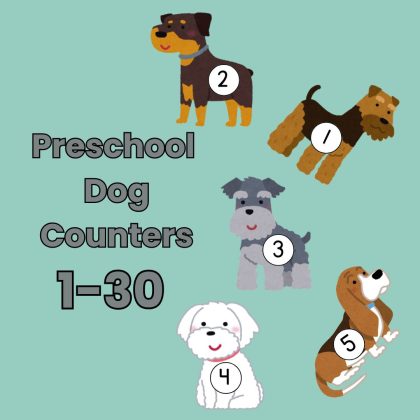Dog Number Counters 1-30 Preschool Kindergarten Math Manipulatives Count to 30