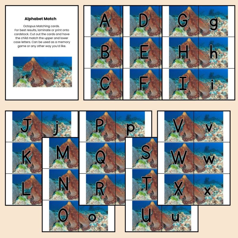 Octopus Alphabet Match Game Upper and Lower Case Letter Cards - Image 2