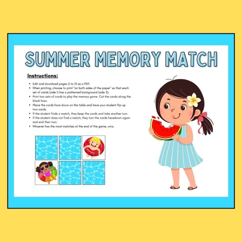 Summer Kids Memory Game Matching Cards - Image 2