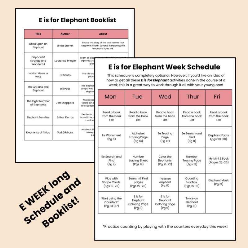 E is for Elephant Preschool Learning Pack E Week Lesson Plan - Image 2