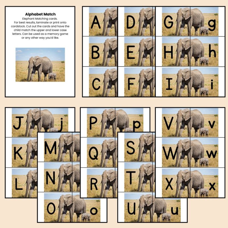 Elephant Alphabet Match Game Upper and Lower case Matching cards - Image 2