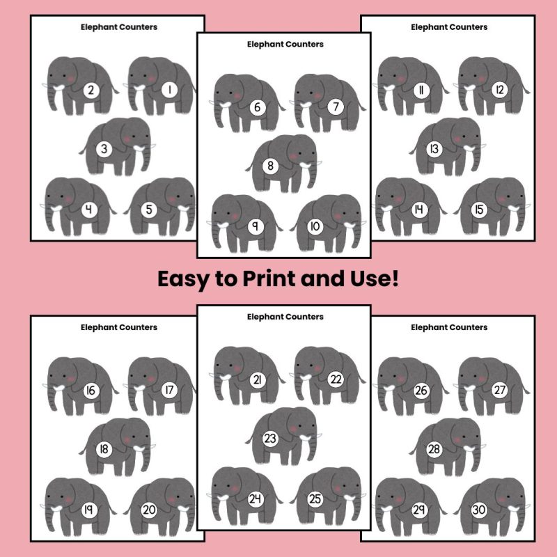 Elephant Counters 1-30 Preschool Math Manipulatives Kindergarten Counting to 30 - Image 2