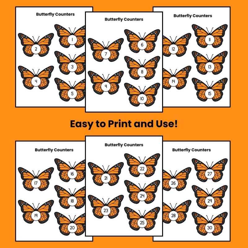 Butterfly Number Counters 1-30 Preschool Kindergarten Math Manipulatives Count to 30 - Image 2