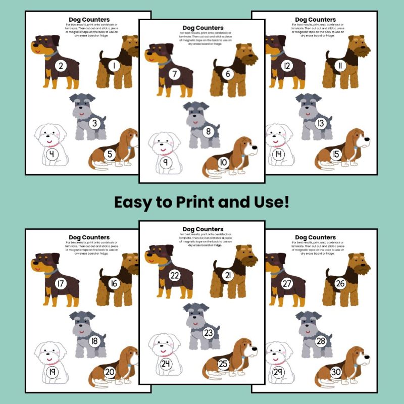 Dog Number Counters 1-30 Preschool Kindergarten Math Manipulatives Count to 30 - Image 2