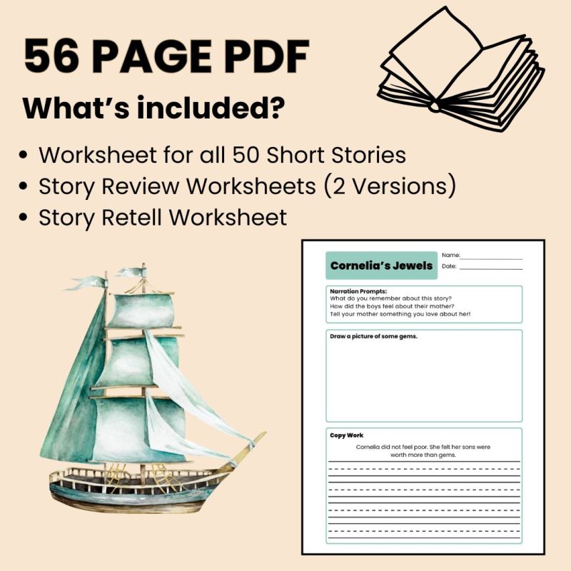 50 Famous Stories Retold Workbook Narration Prompts Copy Work Worksheets - Image 3