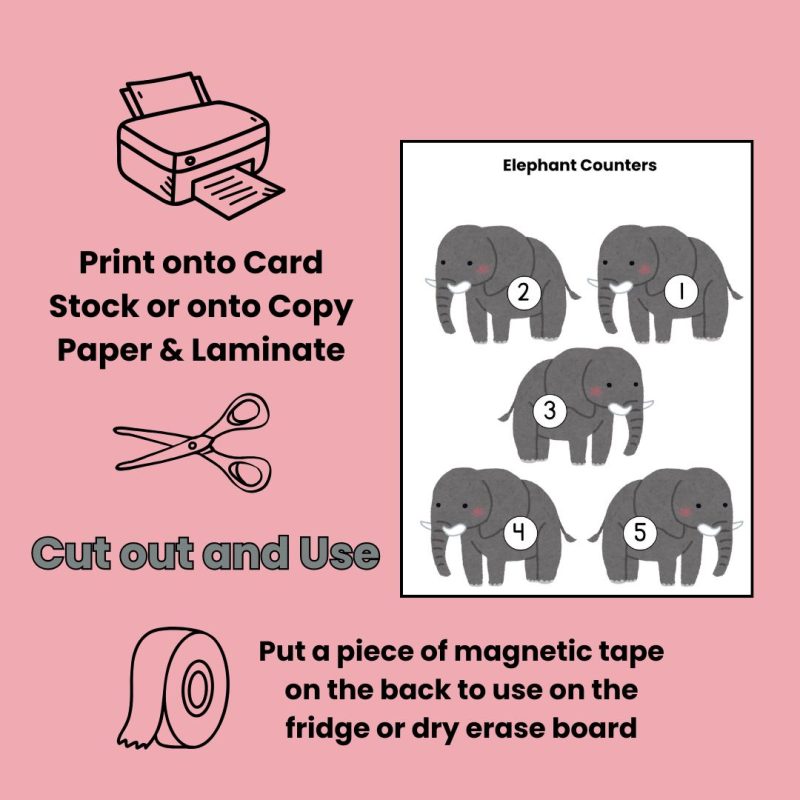 Elephant Counters 1-30 Preschool Math Manipulatives Kindergarten Counting to 30 - Image 3