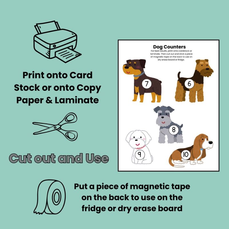 Dog Number Counters 1-30 Preschool Kindergarten Math Manipulatives Count to 30 - Image 3
