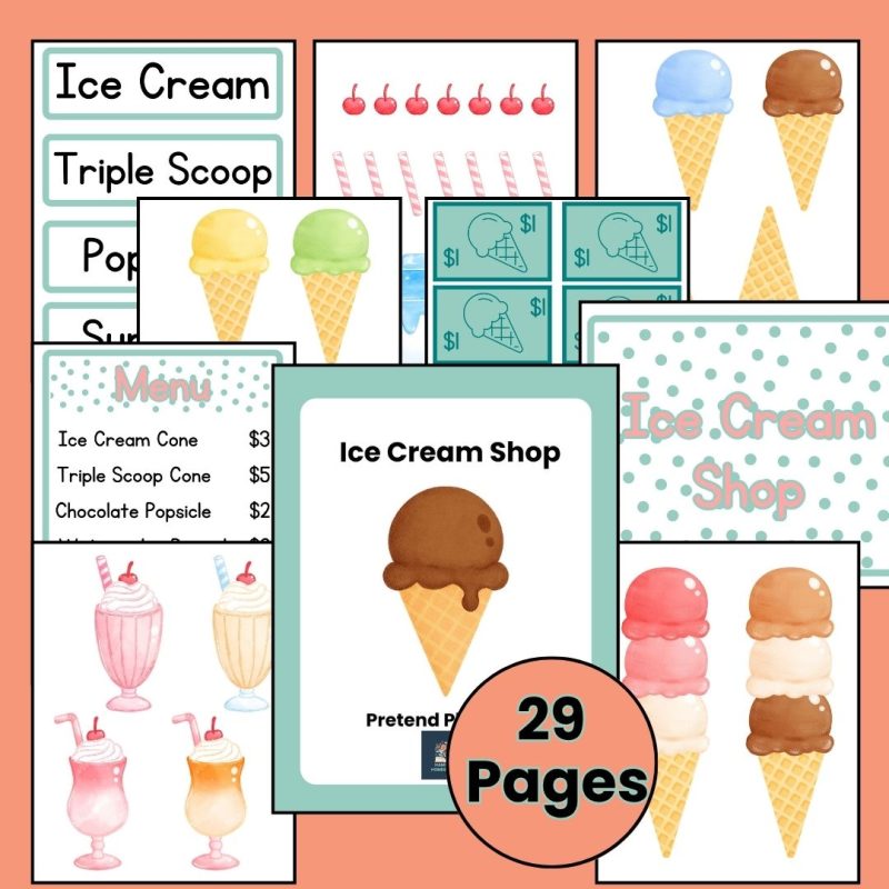 Pretend Play Summer Bundle Dramatic Play Shop Ice Cream Hot Dog Cart Lemonade Stand Sweet Shop - Image 5