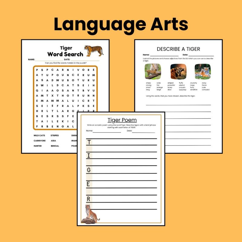 Tiger Nature Study Family Style Unit Note Pages and Worksheets - Image 3