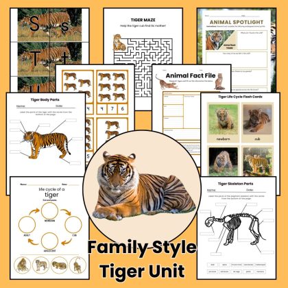 Tiger Nature Study Family Style Unit Note Pages and Worksheets
