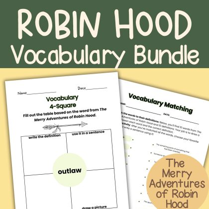 The Merry Adventures of Robin Hood Vocabulary Pack Worksheets and Flash Cards