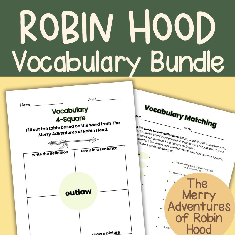 The Merry Adventures of Robin Hood Vocabulary Pack Worksheets and Flash Cards