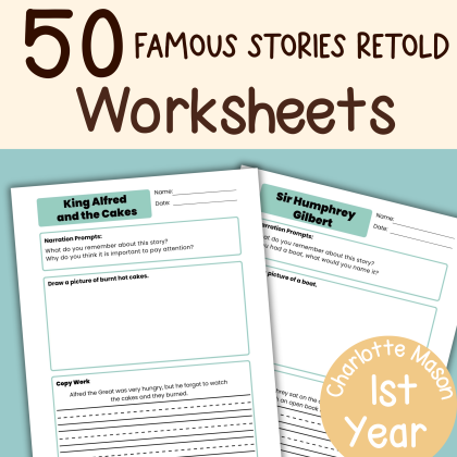 50 Famous Stories Retold Workbook Narration Prompts Copy Work Worksheets