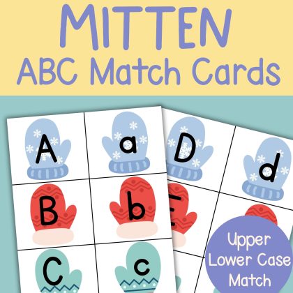 Winter Mitten Alphabet Match Game Upper & Lower Case Letter Matching Cards Preschool