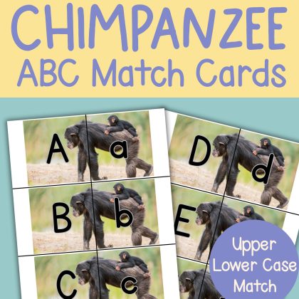 Chimpanzee Alphabet Matching Game Upper and Lower Case Letter Cards