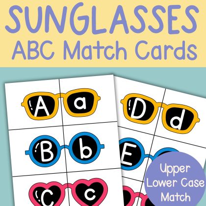 Summer Sunglasses Alphabet Matching Activity Cards Preschool Kindergarten Match Game ABC Sunglass