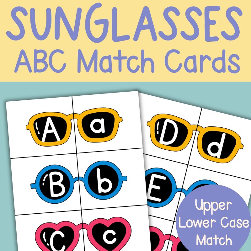 Summer Sunglasses Alphabet Matching Activity Cards Preschool Kindergarten Match Game ABC Sunglass