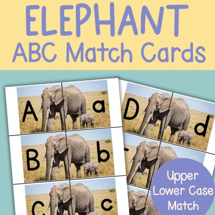 Elephant Alphabet Match Game Upper and Lower case Matching cards
