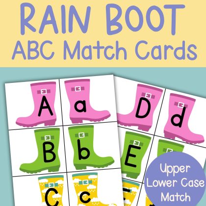 Rain Boot Alphabet Match Game Preschool Kindergarten ABC Matching Cards Activity Spring
