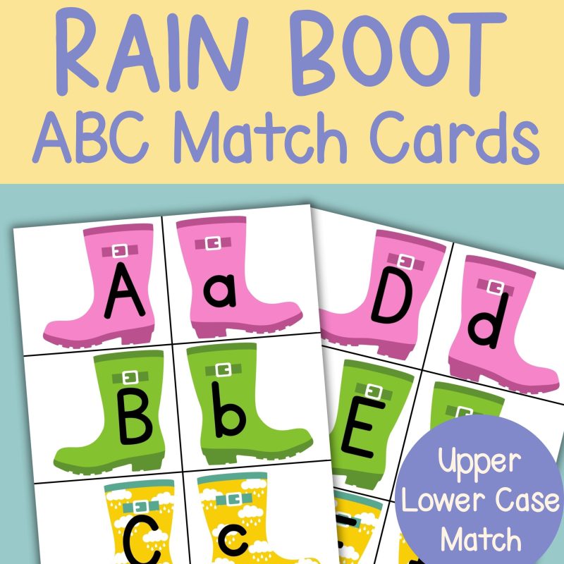 Rain Boot Alphabet Match Game Preschool Kindergarten ABC Matching Cards Activity Spring