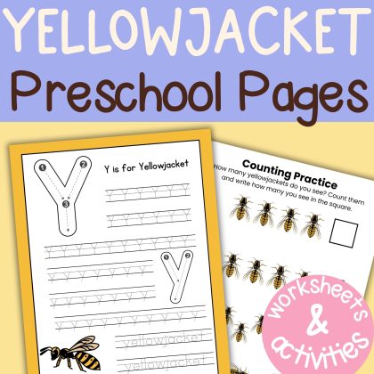 Y is for Yellowjacket Preschool Activity Sheet Bundle Pre-K Kindergarten Yellow Jacket Wasp Activity