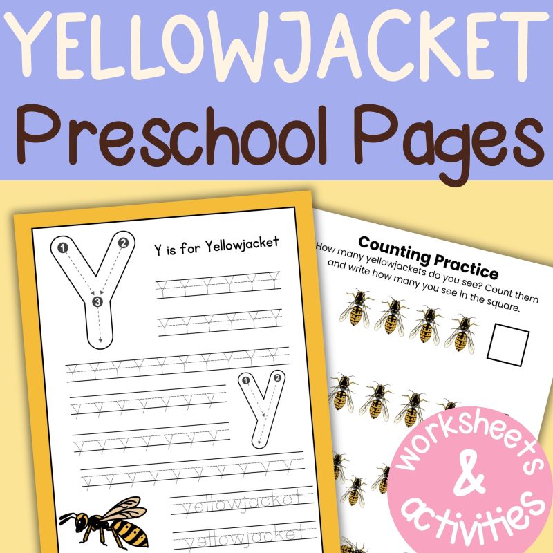 Y is for Yellowjacket Preschool Activity Sheet Bundle Pre-K Kindergarten Yellow Jacket Wasp Activity