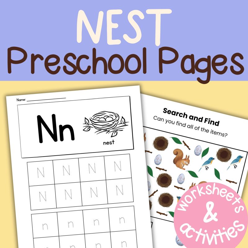 N is for Nest Preschool Activity Sheet Bundle Pre-K -Kindergarten Homeschool Curriculum