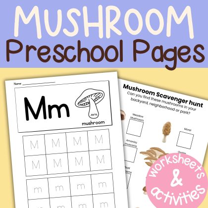 M is for Mushroom Preschool Activity Bundle Pre K- Kindergarten Worksheets