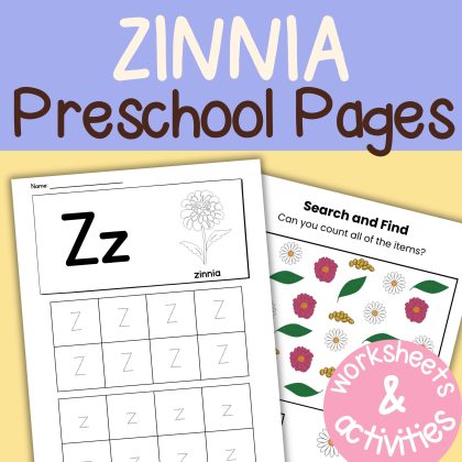 Z is for Zinnia Preschool Kindergarten Activity Sheets Bundle Z Week
