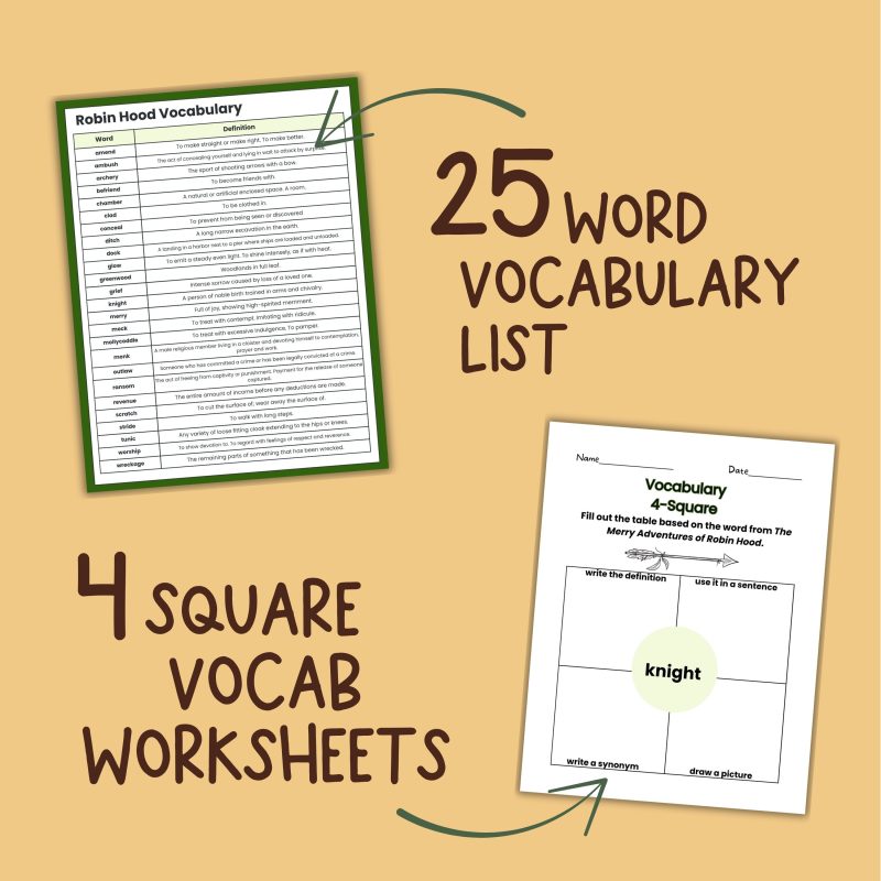 The Merry Adventures of Robin Hood Vocabulary Pack Worksheets and Flash Cards - Image 3