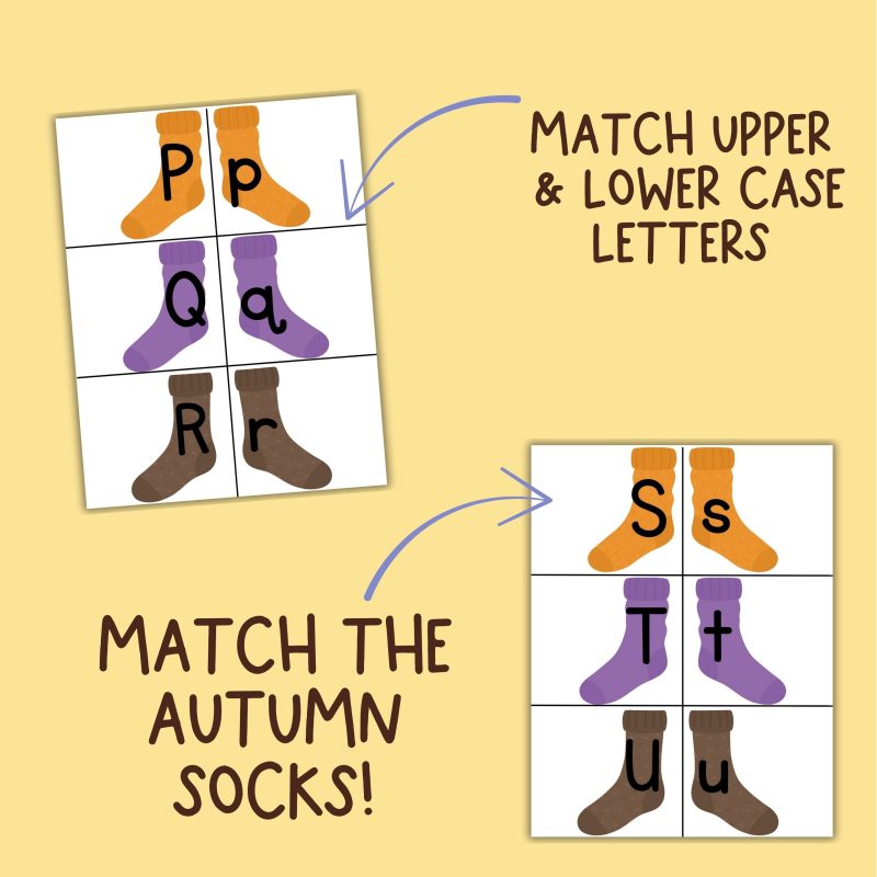 Autumn Cozy Sock Alphabet Match Cards ABC Matching Game Fall Theme Socks Preschool Kindergarten - Image 3
