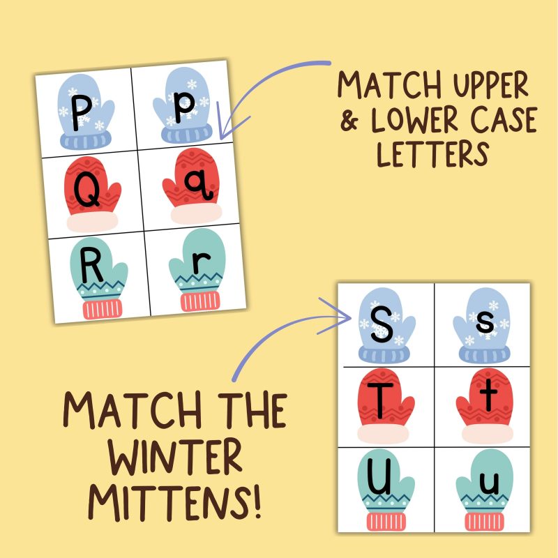 Winter Mitten Alphabet Match Game Upper & Lower Case Letter Matching Cards Preschool - Image 3